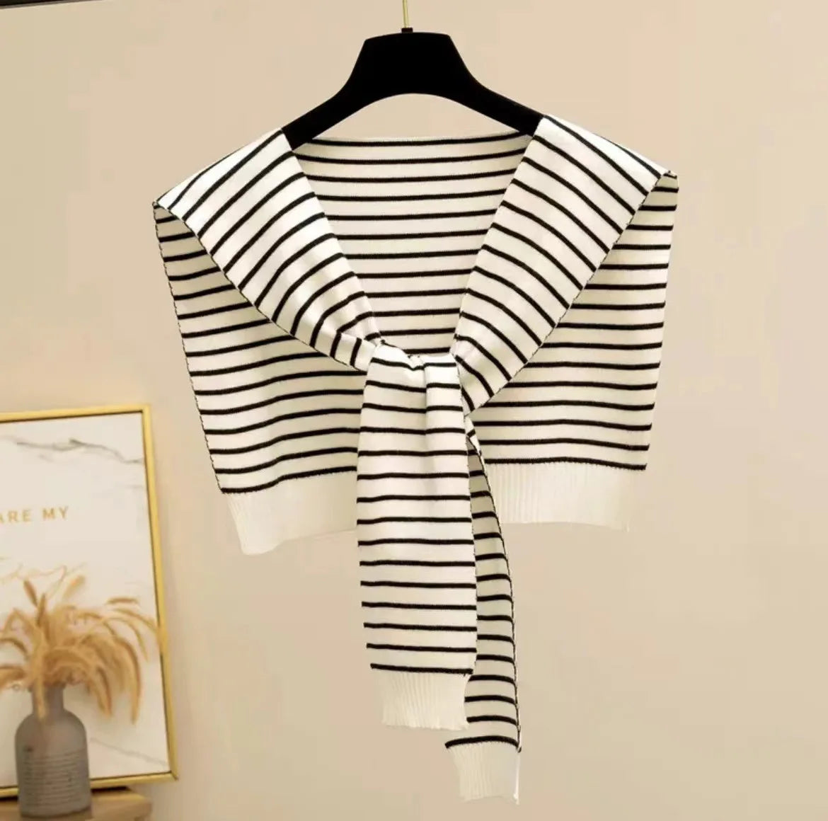 Korean Striped Knit Shawl Cape Scarf – Fake Collar, Unisex Knit Shawl Cape Babs White A 10PCS
