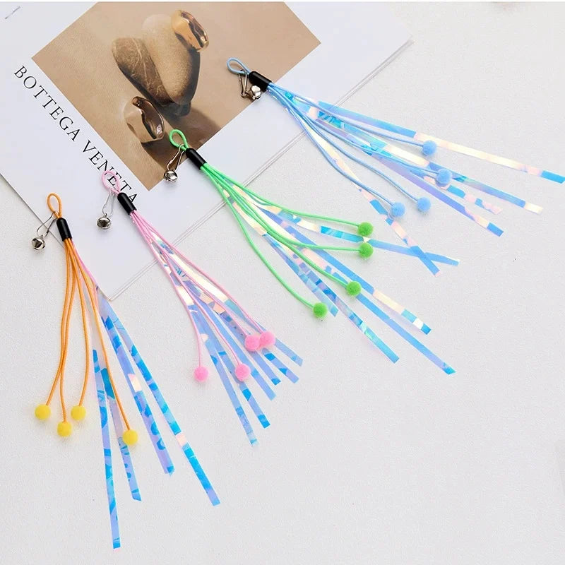 Cat Wand Teaser Toy with Bell, Metallic Foil Tassel & Ribbon Cat Teaser Toy Babs