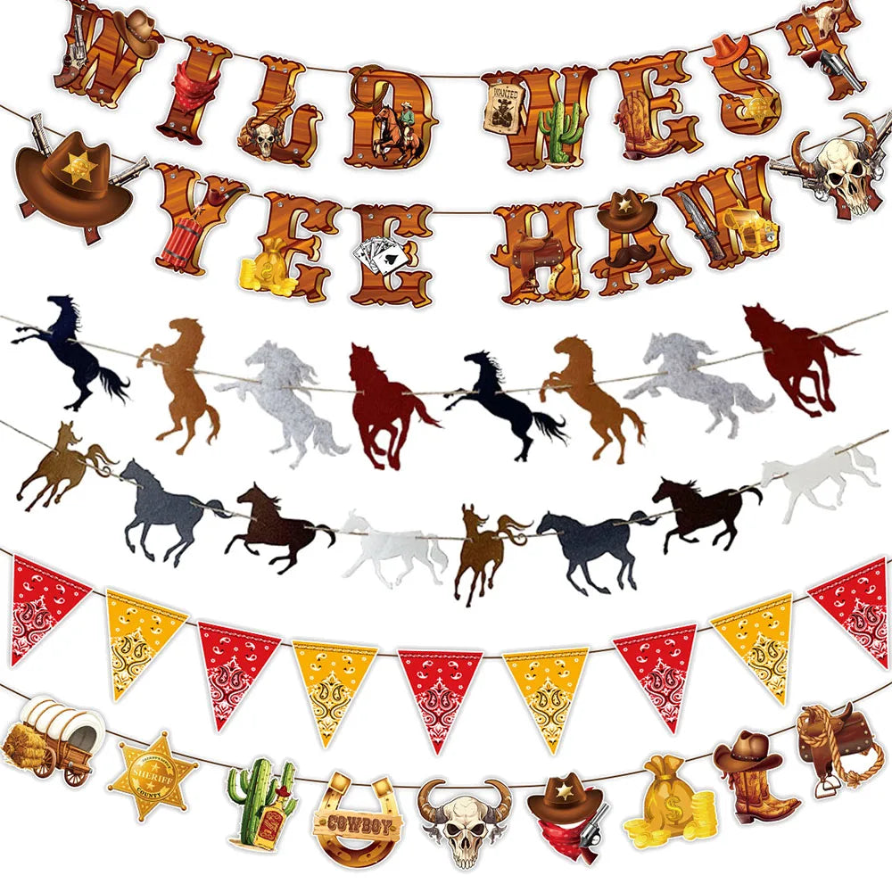 Western Cowboy Banner Pennant Garland – Wild West Party Decor Party Banner Garland Babs
