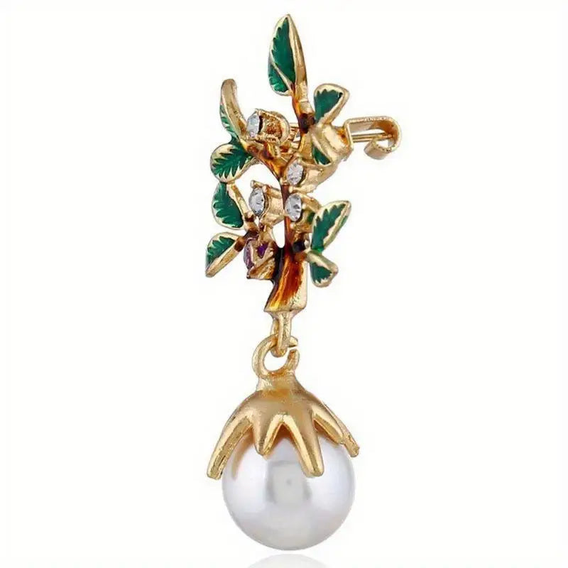 Pearl Tree Brooch – Vintage Oil Drop Rhinestone Lapel Pin Fashion Brooch Pin Babs