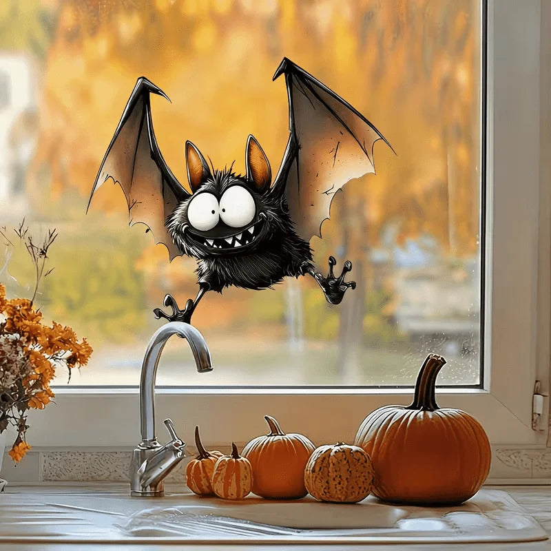 Cartoon Bat Halloween Window Cling Decal – Removable PVC Sticker Window Cling Decal Babs