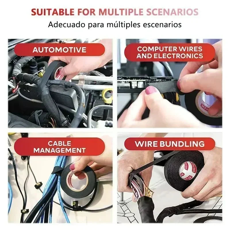 10M Fabric Electrical Tape – Heat-Resistant Auto Wiring Harness Wrap Electrical Harness Tape Babs