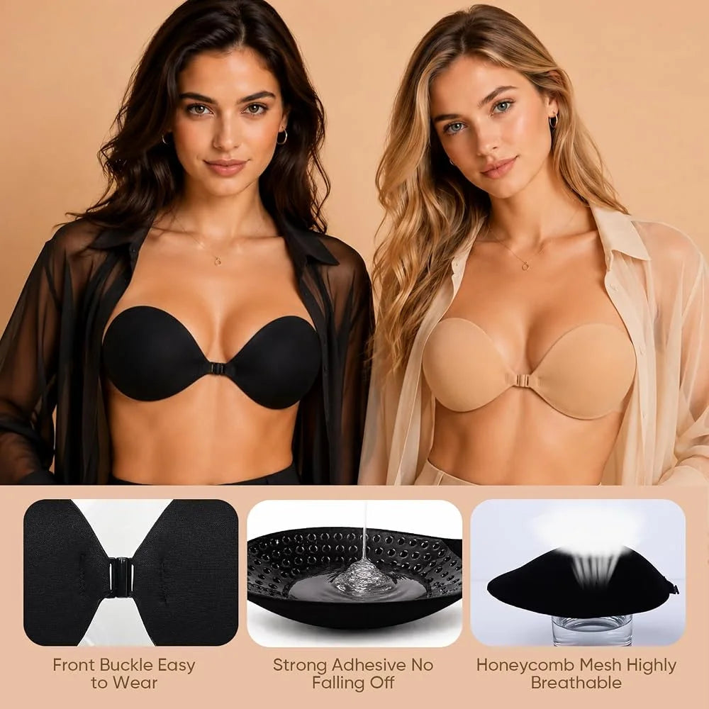 2Pcs Strapless Stick-On Bra Invisible Adhesive with Nipple Covers Adhesive Stick-On Bra Babs