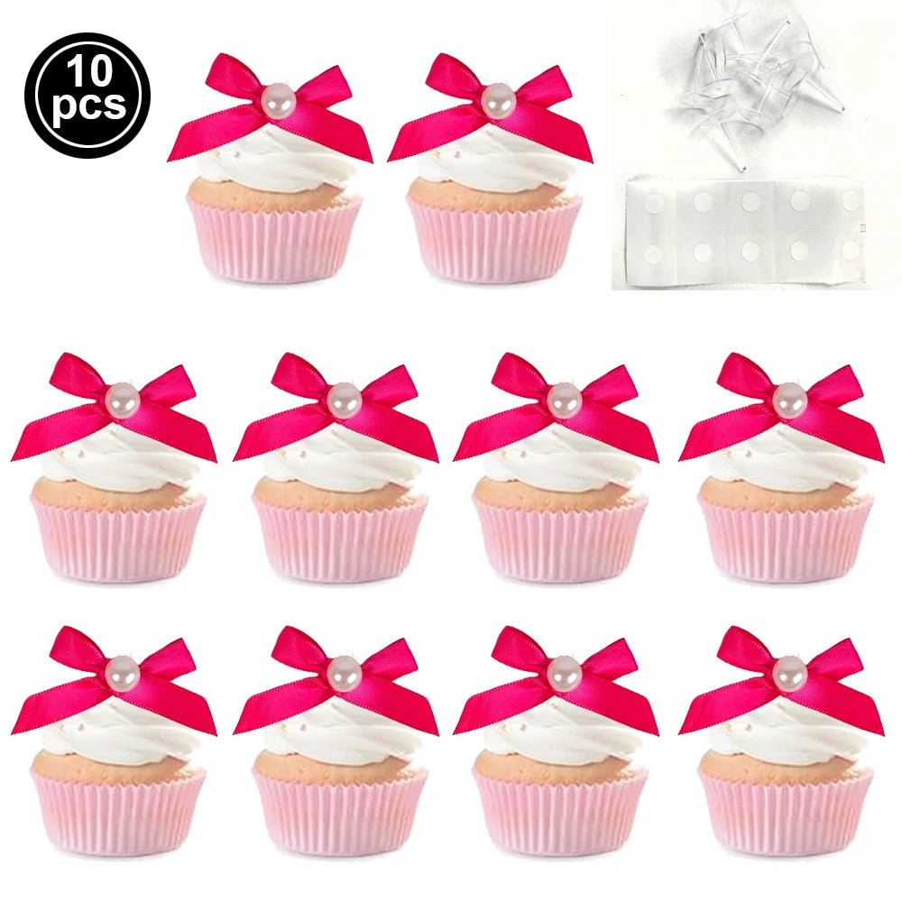 Pink Bow Cake Toppers – Birthday, Wedding & Baby Shower Cake Topper Babs Rose Red A 10pcs
