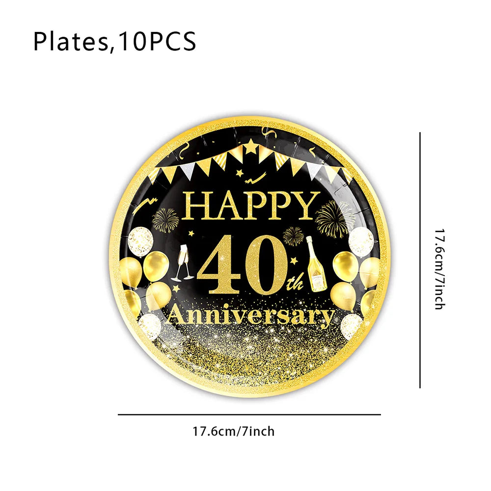 40th Birthday Party Decorations – Black & Gold Tableware Set Birthday Party Set Babs 7inch plate new