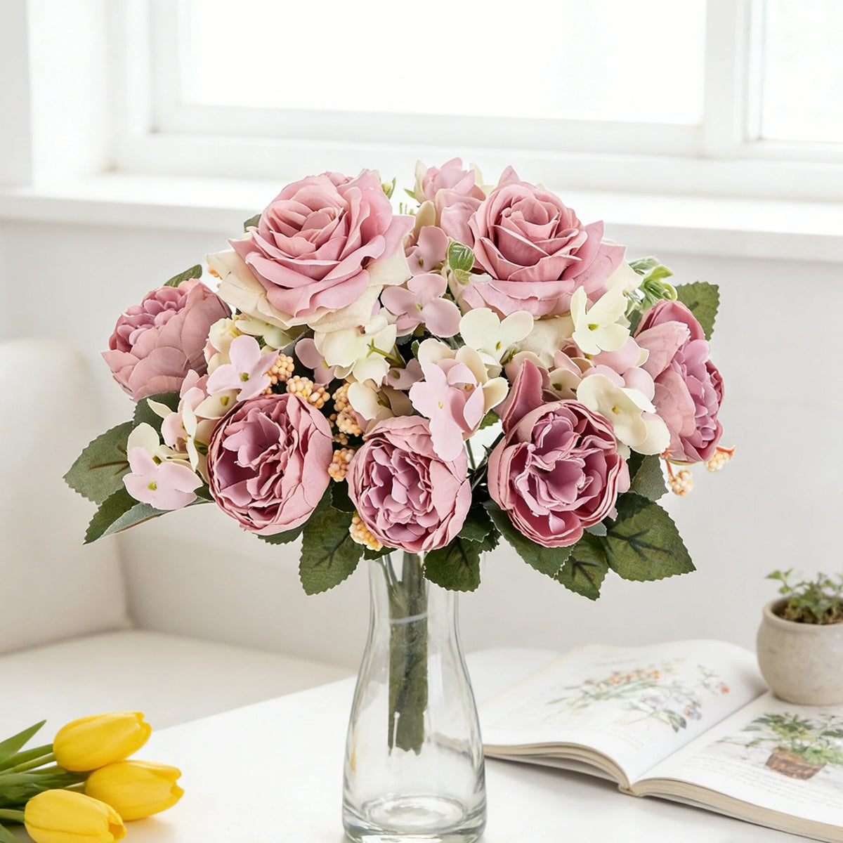 Artificial Silk Rose Hydrangea Peony Bouquet – Home & Wedding Artificial Flower Bouquet Babs