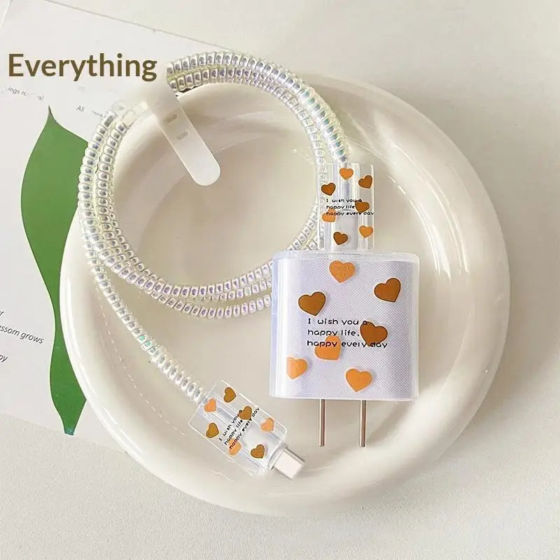 USB Charger & Cable Protector Set – Cute Heart TPU Cover Cable Protector Set Babs A7
