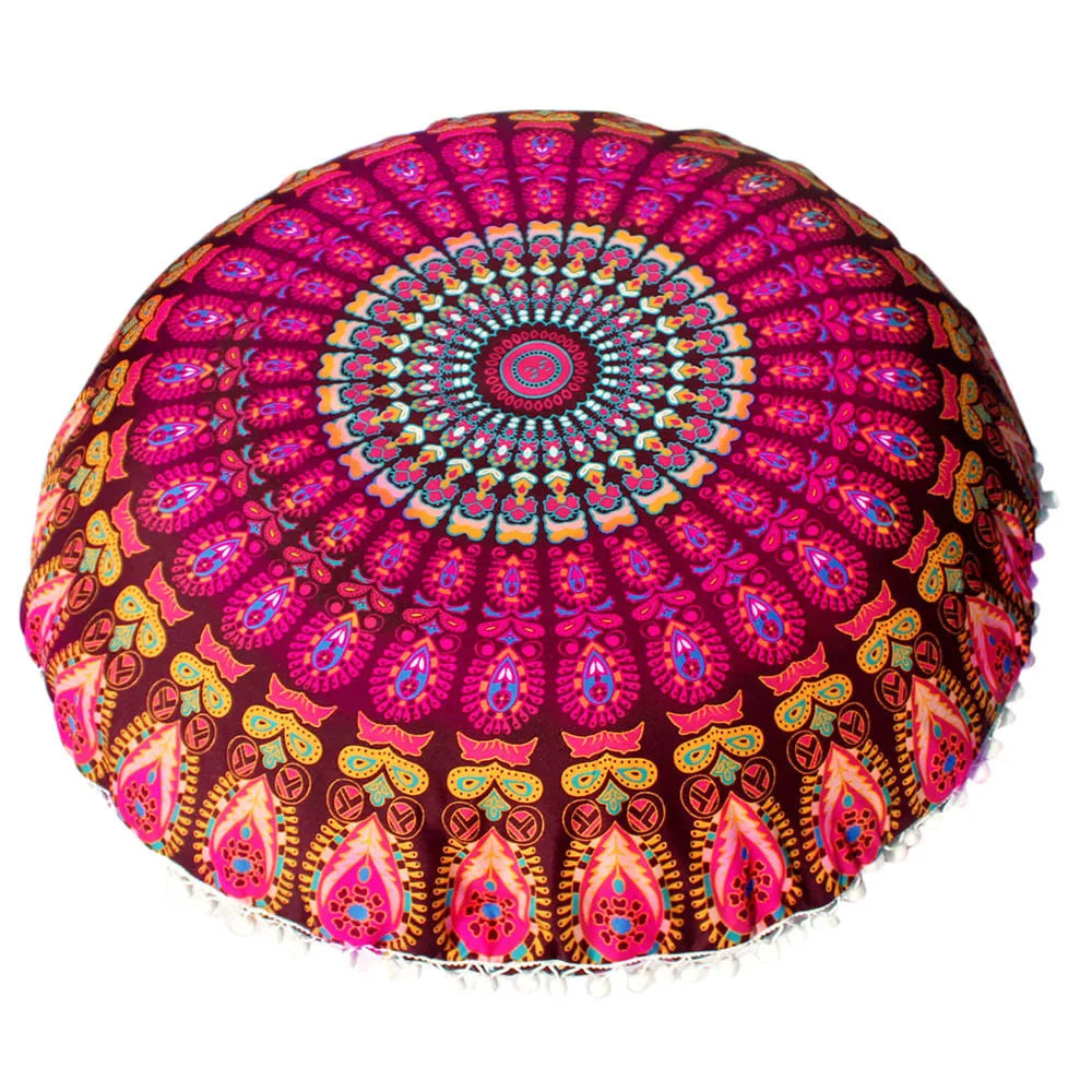 80CM Round Bohemian Floor Cushion Cover – Boho Pillow Case Floor Cushion Cover Babs 80X80cm Yellow