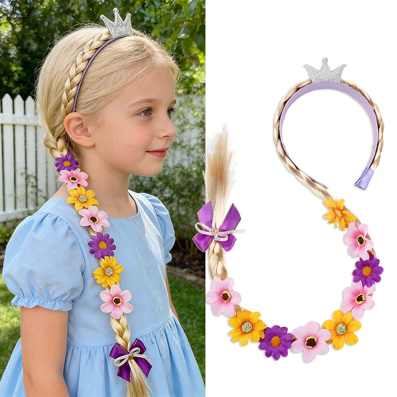 Princess Flower Braid Wig Headband – Girls Unicorn Party Cosplay Kids Costume Headband Babs