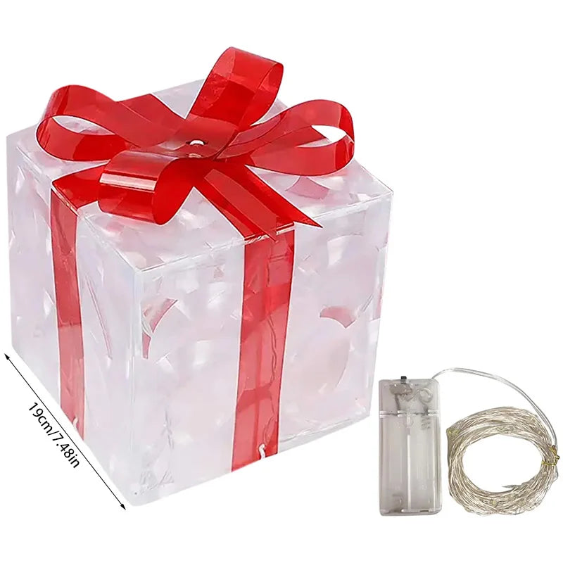 Christmas LED Glowing Gift Box Ornaments – Warm White Bow Décor Christmas LED Ornament Babs 19cm