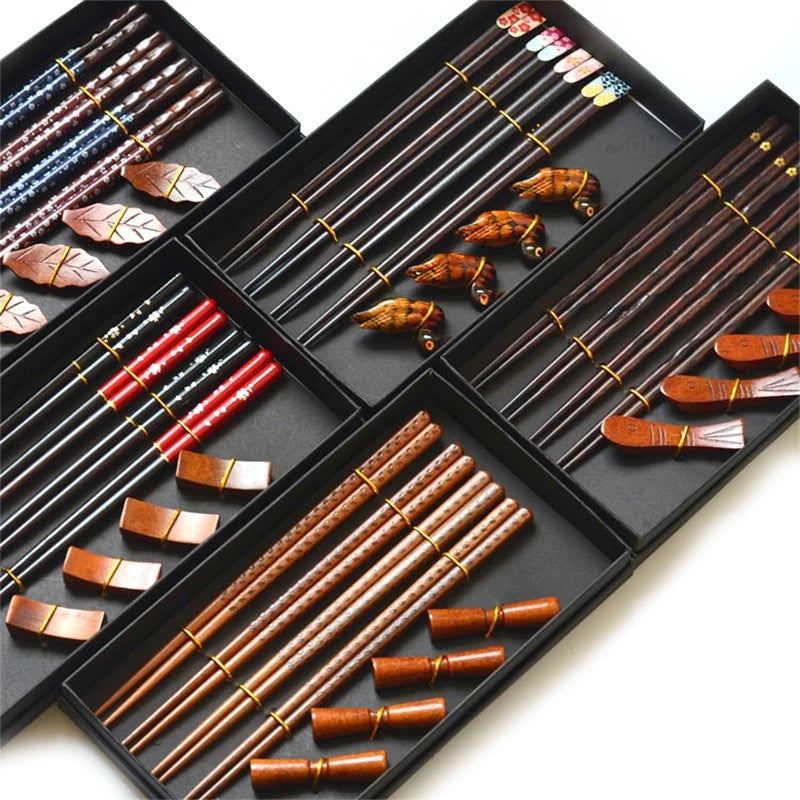 Japanese Style Wooden Chopsticks Gift Box Set – 4 Pairs & Rests Chopsticks Gift Set Babs