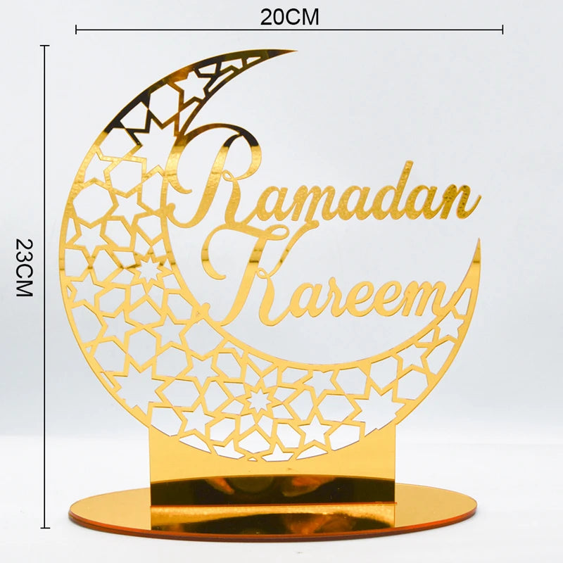 Ramadan Kareem Acrylic Ornament – Eid Mubarak Golden Moon Decor Acrylic Holiday Ornament Babs Gold-A