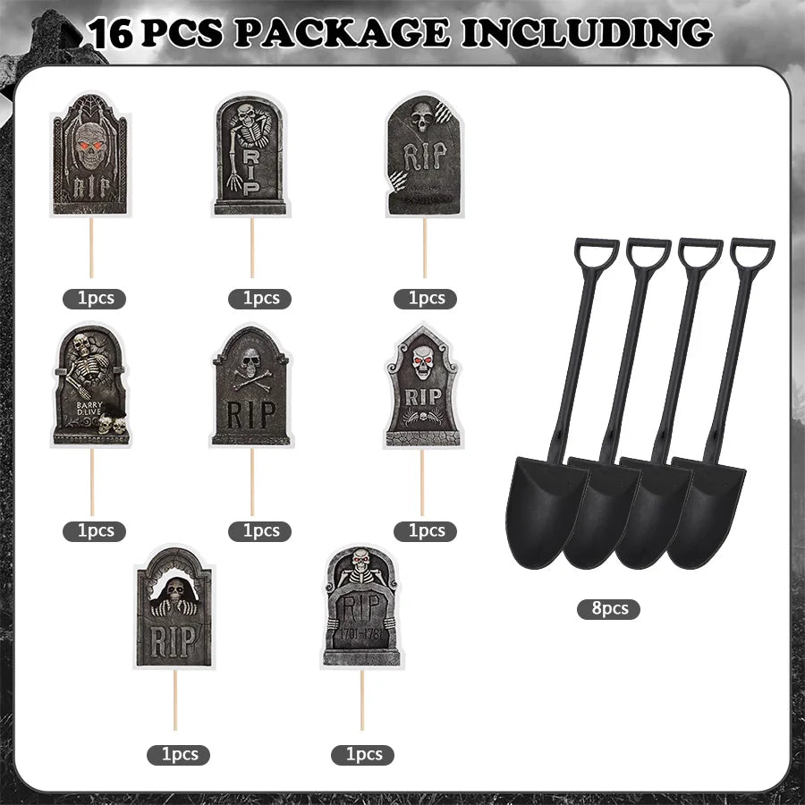 16pcs Halloween Tombstone Cake Toppers – Spooky Party Decor Halloween Cake Toppers Babs