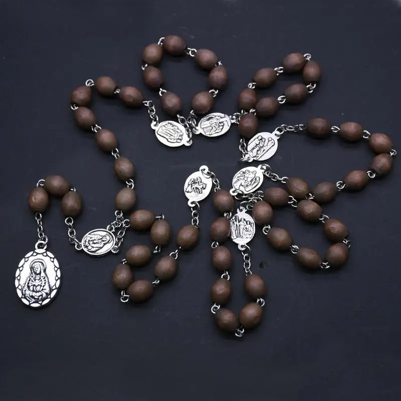 Brown Wooden Bead Rosary Necklace – Catholic Prayer Jewelry Rosary Necklace Babs 1pc