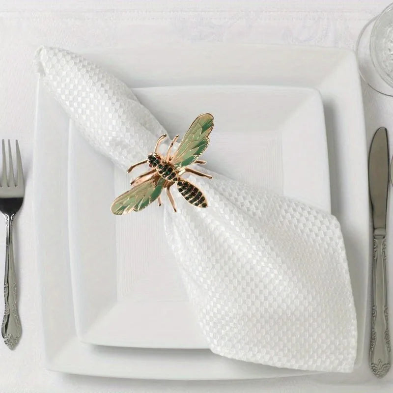Honey Bee & Dragonfly Napkin Rings – Elegant Table Decor Napkin Rings Babs