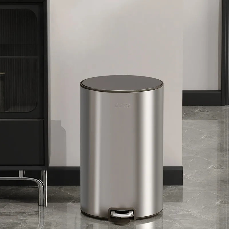 Stainless Steel Pedal Trash Can | 7L 11L 15L Round Dustbin Pedal Trash Can Babs