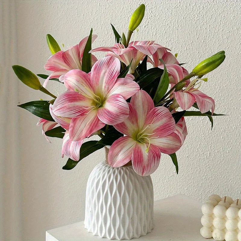 Real Touch Artificial Lily Flowers 3 Heads – Faux Flora Home Decor Artificial Flowers Babs