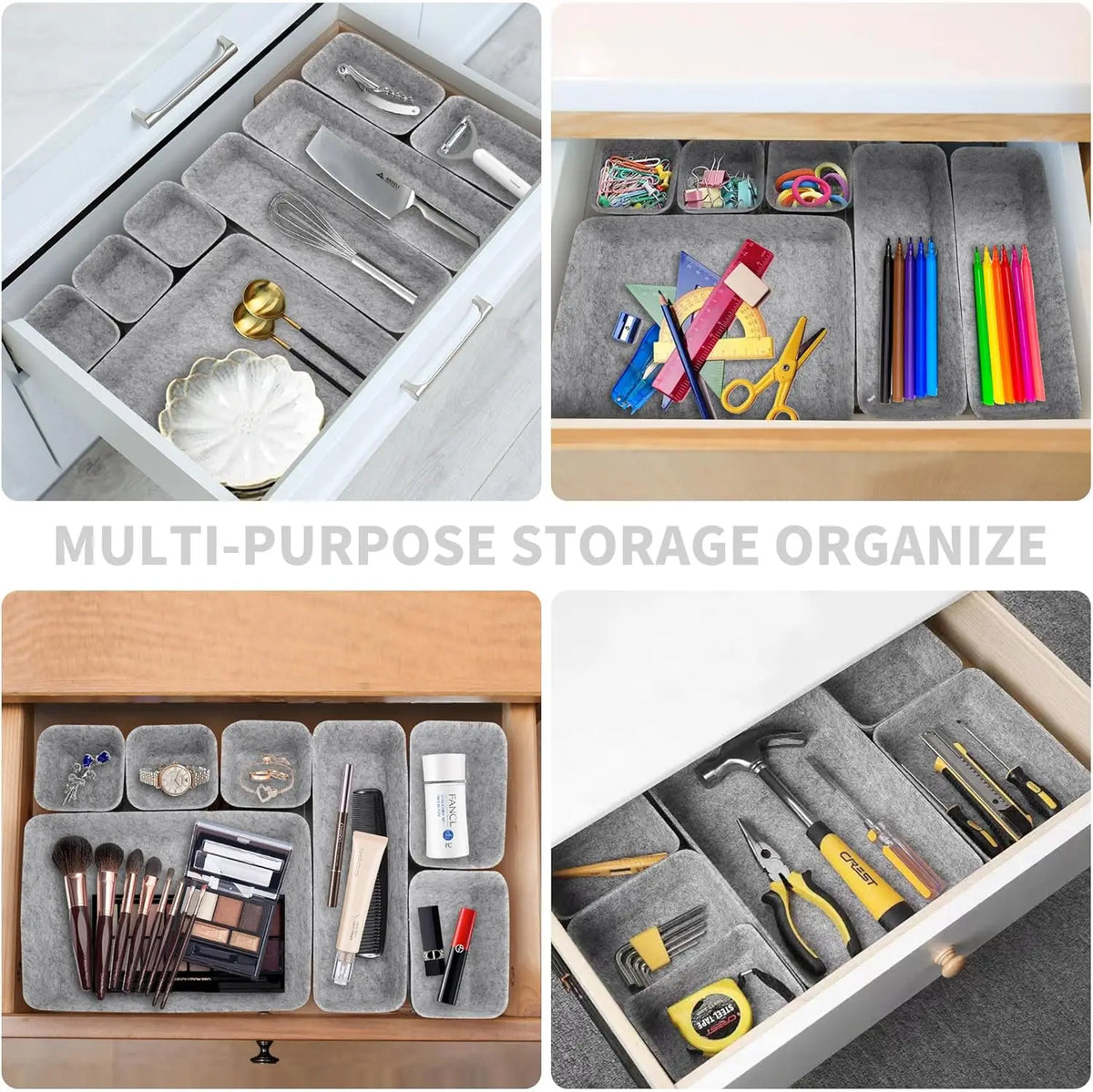 8-Piece Felt Drawer Organizer Set – Foldable Storage Bins Drawer Organizer Set Babs