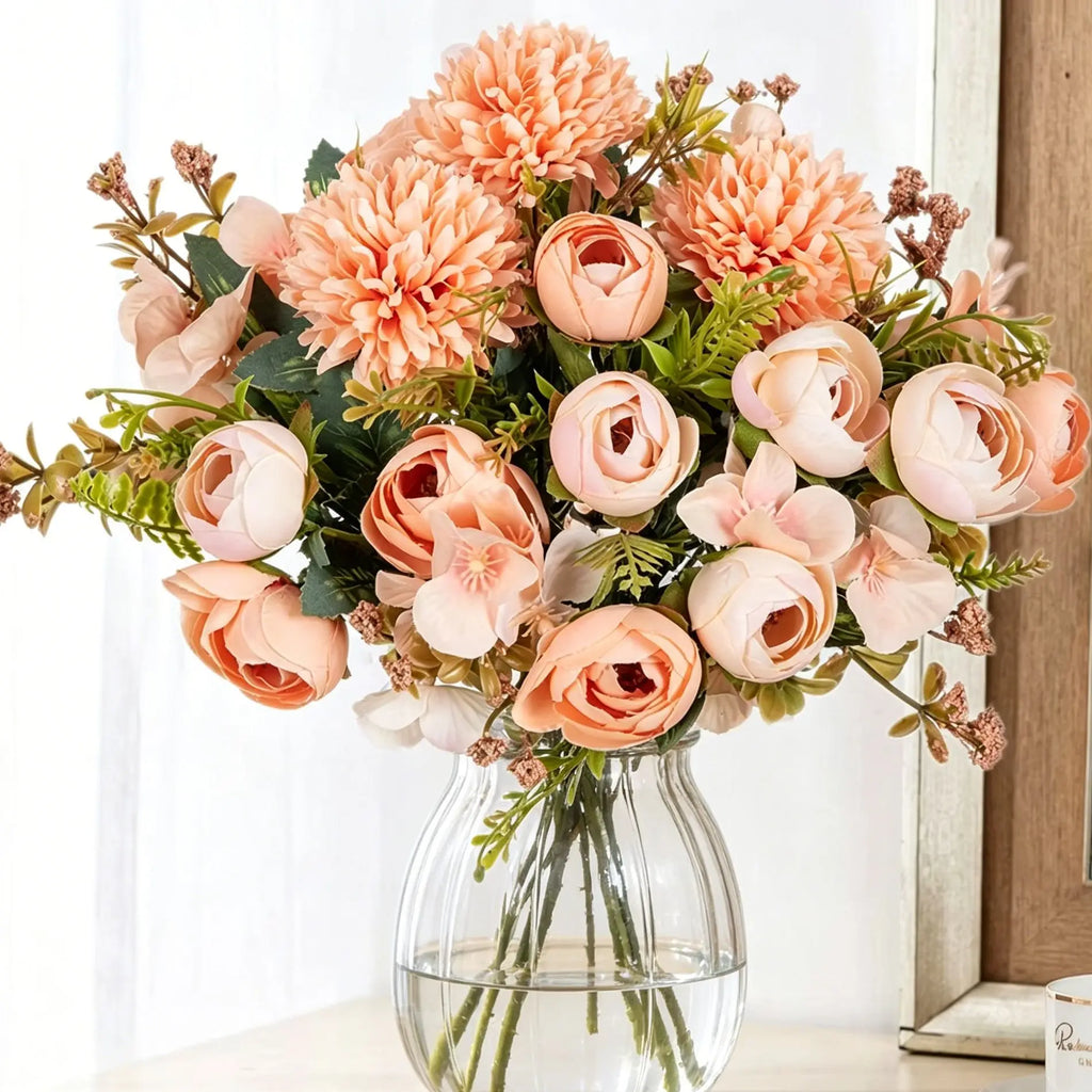 Silk Tea Rose Bud Artificial Bouquet – Wedding & Home Decor Artificial Flower Bouquet Babs