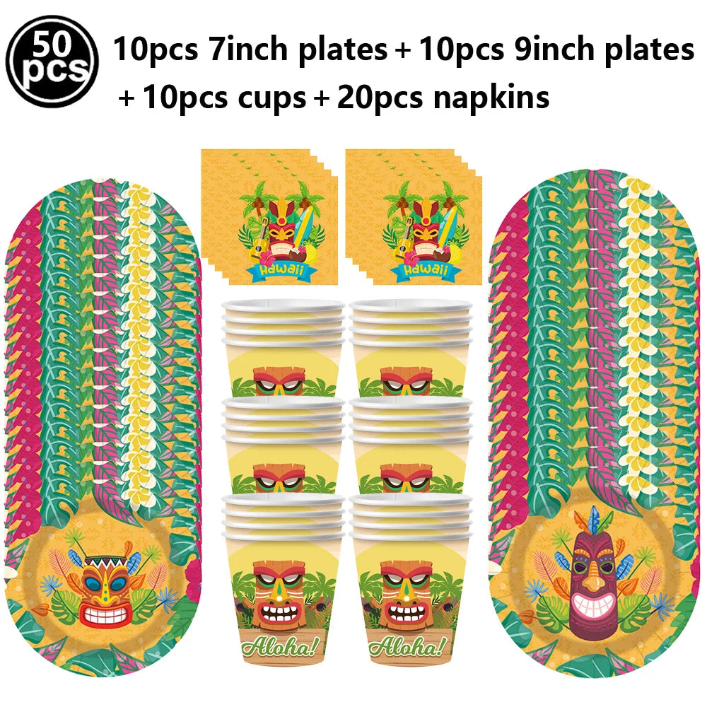 Hawaiian Party Supplies – Tableware, Banner & Photo Props Party Decoration Set Babs Light Grey