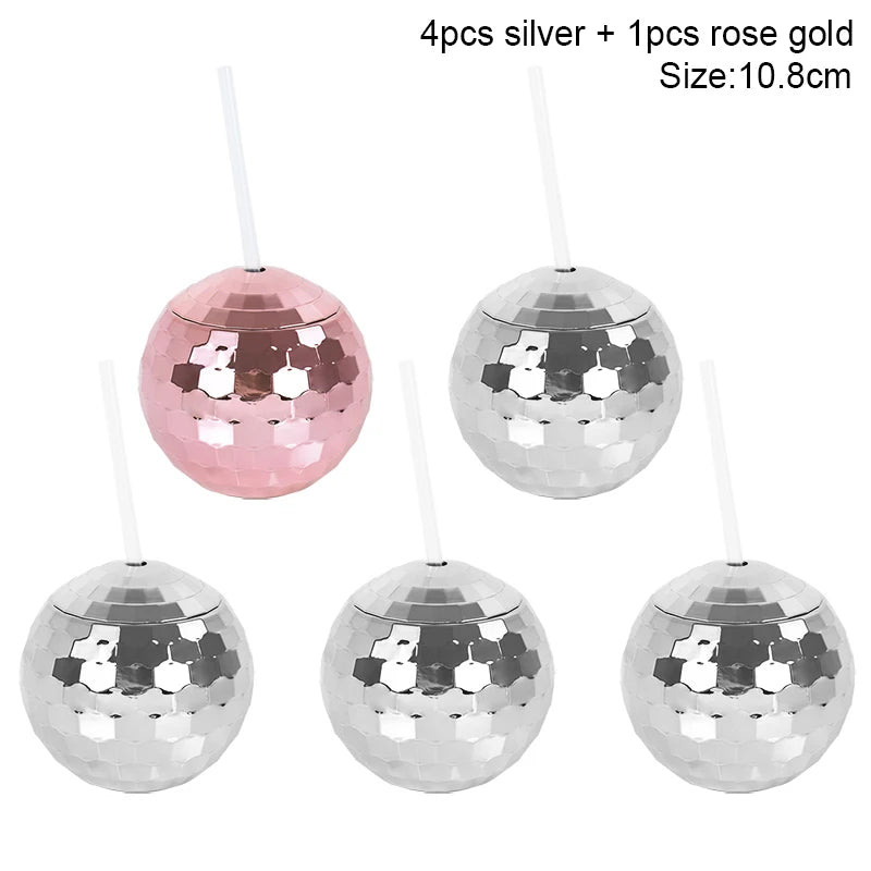 5-Pack Disco Ball Cups with Straws – Bridal & Party Supplies Party Cups Set Babs 4silver 1rosegold