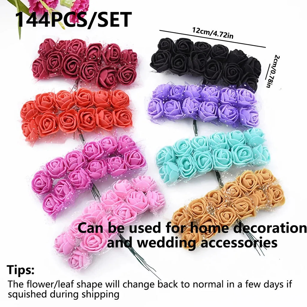 144pcs Artificial PE Roses – UV Protection, DIY & Wedding Decor Artificial Flowers Babs