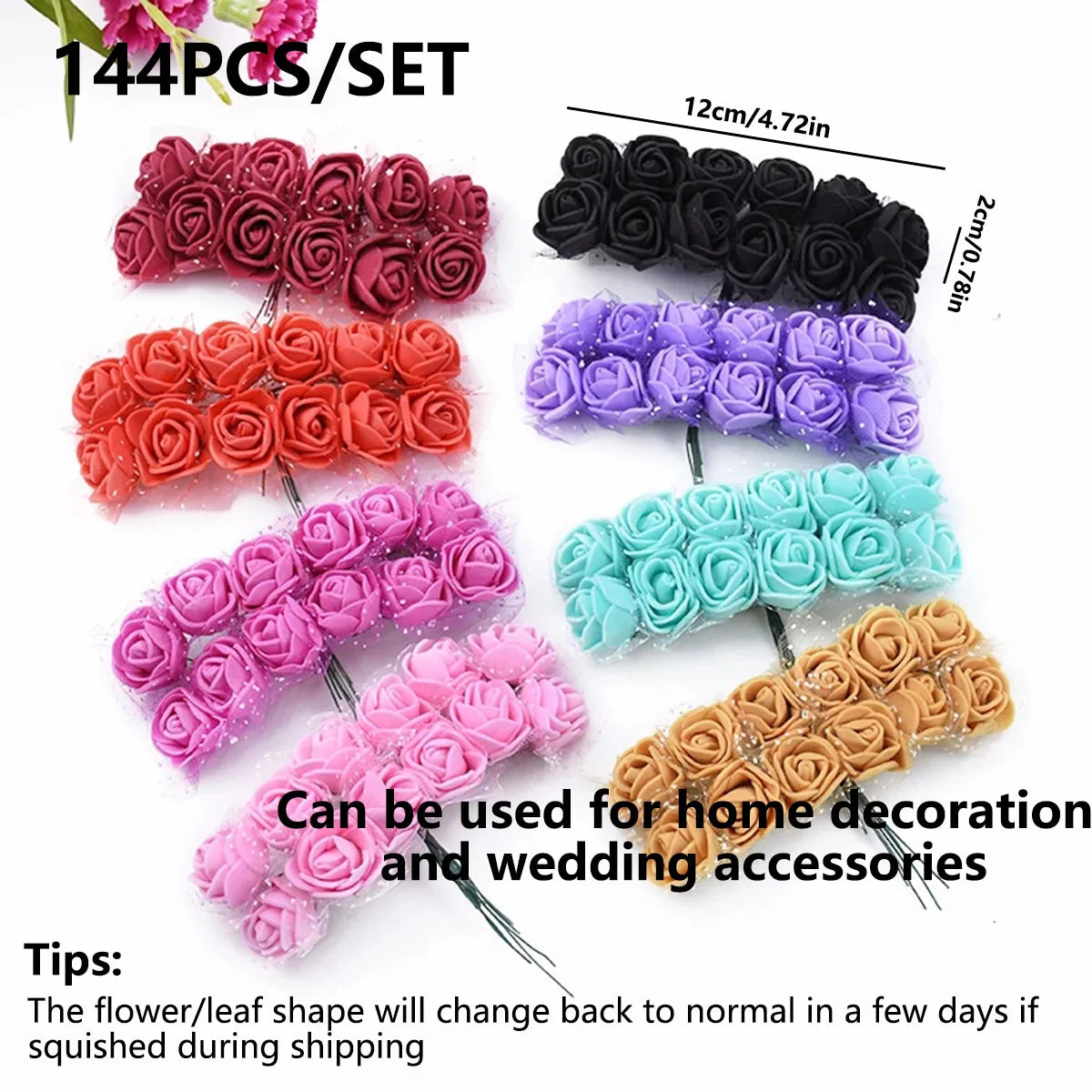 144pcs Artificial PE Roses – UV Protection, DIY & Wedding Decor Artificial Flowers Babs