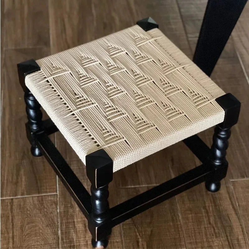 Woven Beech Wood Stool – Retro Accent Seat for Living Room Woven Accent Stool Babs