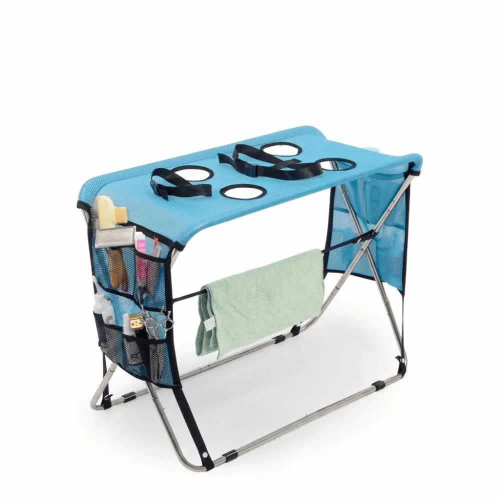 Folding Pet Grooming Hammock – Anti-Scratch Mesh Bathing Rack Pet Grooming Table Babs Blue 4 holes