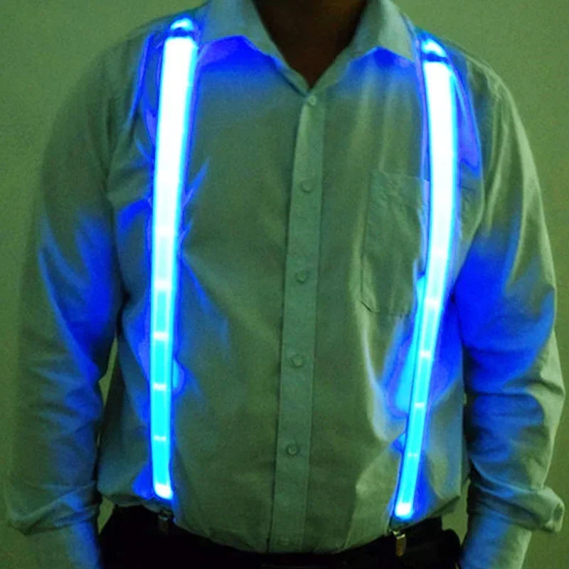 LED Light-Up Suspenders & Bow Tie Glow Party Set LED Party Accessories Babs (3)-Blue