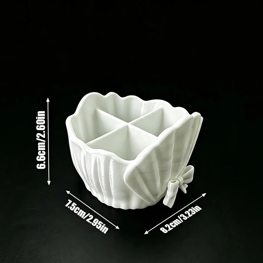 Shell Bowknot 4-Grid Desktop Organizer | Bathroom Makeup Storage Desktop Storage Organizer Babs White