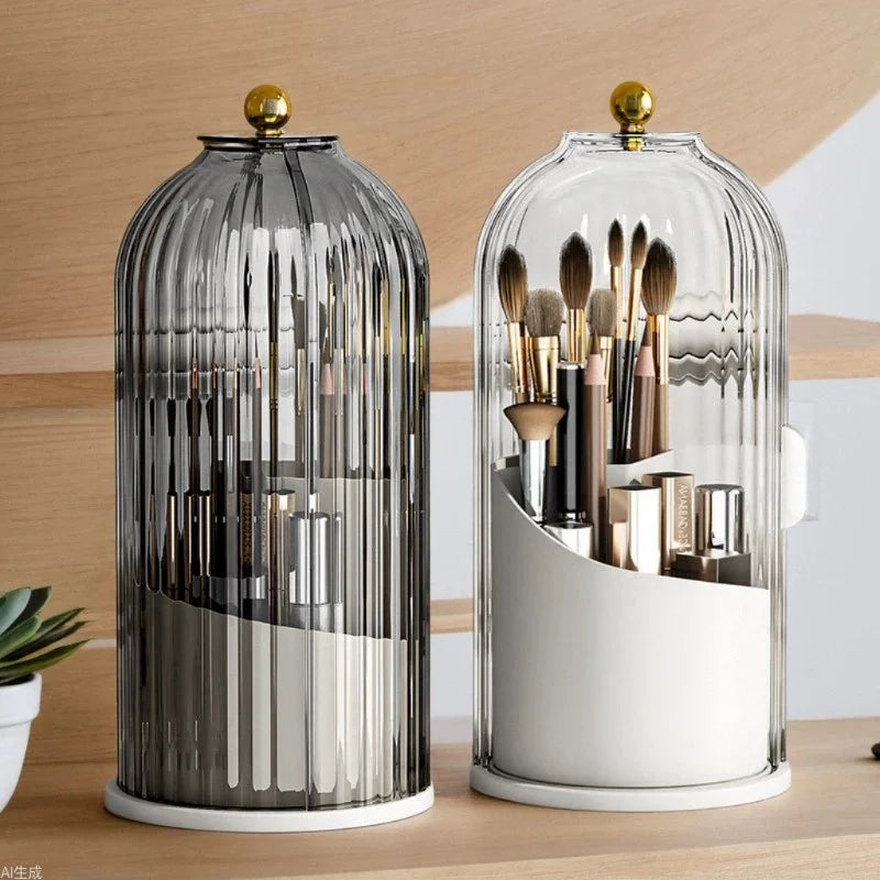 360° Rotating Makeup Brush Holder with Dustproof Lid – Clear Makeup Brush Organizer Babs