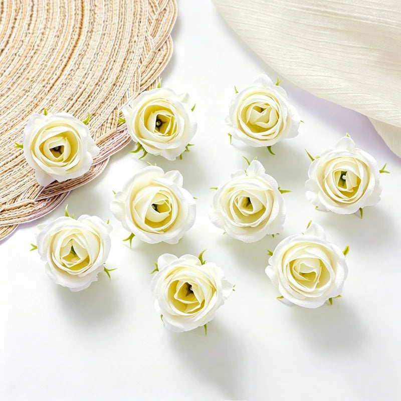 10 Pcs Mini Silk Artificial Rose Flower Heads for DIY Decor Artificial Silk Flowers Babs White 20Pcs