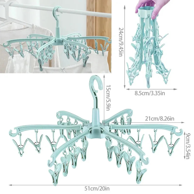 24-Clip Folding Clothes Drying Rack – Windproof Laundry Hanger Clothes Drying Rack Babs green