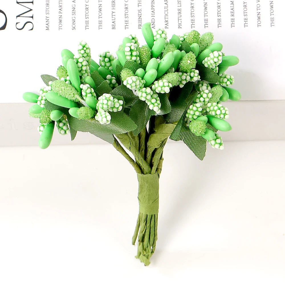 12Pcs Artificial Berry Stamen Flowers – DIY Wedding & Christmas Artificial Craft Flowers Babs Light Green 36Pcs