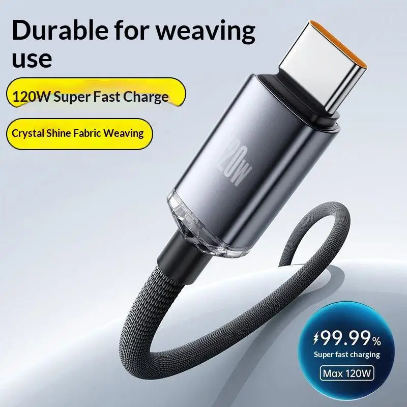 120W USB-C Fast Charging Cable 90° Elbow – 6A Nylon Braided USB-C Charging Cable Babs