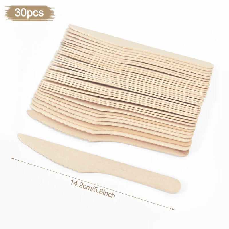 Disposable Wooden Cutlery Set – Party Spoon Fork Knife Disposable Cutlery Set Babs 30pcs-knife-14cm