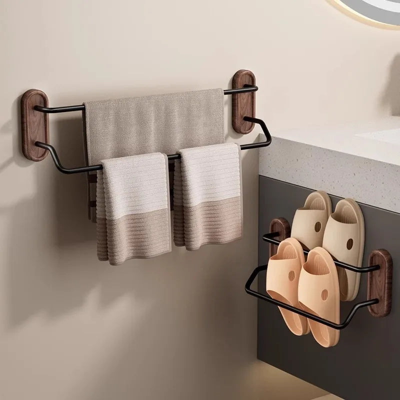 Walnut & Aluminum Double Towel Rack – Nordic Wall Storage Wall Towel Rack Babs