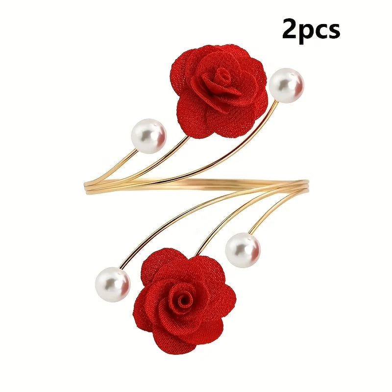 Rose Pattern Curtain Tiebacks with Adjustable Metal Buckles – 2pc Curtain Tiebacks Babs red
