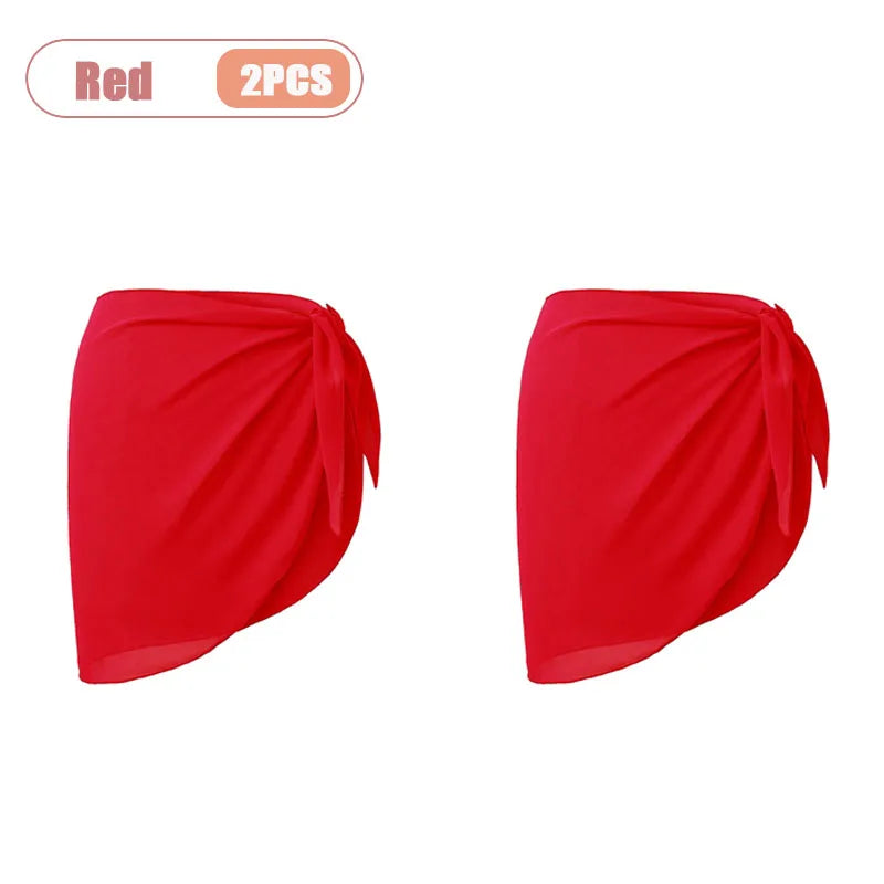Chiffon Beach Sarong Wrap Skirt – Flowy Bikini Cover-Up Swimwear Cover-Up Babs Red-2PCS One Size