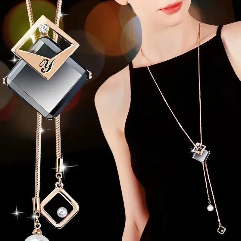 Women's Black Rose Long Sweater Chain Necklace | Zinc Alloy Fashion Necklace Babs