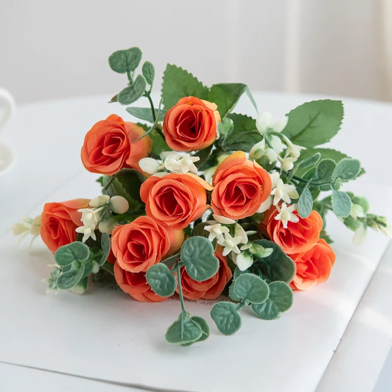 Silk Artificial Flower Bouquet – 10-Head Wedding & Home Decor Artificial Flower Bouquet Babs Orange 1 pc
