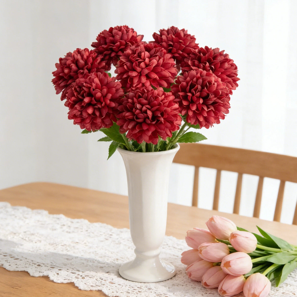 Silk Ball Chrysanthemum Artificial Flowers – 4/8 Pcs Set Artificial Silk Flowers Babs