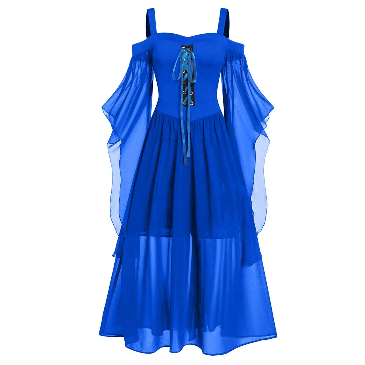 Women's Gothic Witch Costume Dress – Off-Shoulder Butterfly Sleeve Halloween Costume Dress Babs Navy L