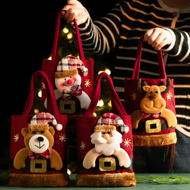 Christmas Linen Gift Bag | Santa, Snowman, Elk & Bear Designs Christmas Gift Bag Babs