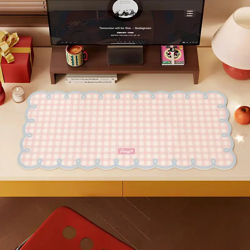 Large Checkered Mouse Pad Pink Blue – PVC Desk Mat | HUXUAN Extended Desk Mat Babs A3