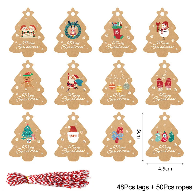 48/50Pcs Christmas Kraft Paper Gift Hang Tags – Santa Decor Holiday Gift Tags Babs