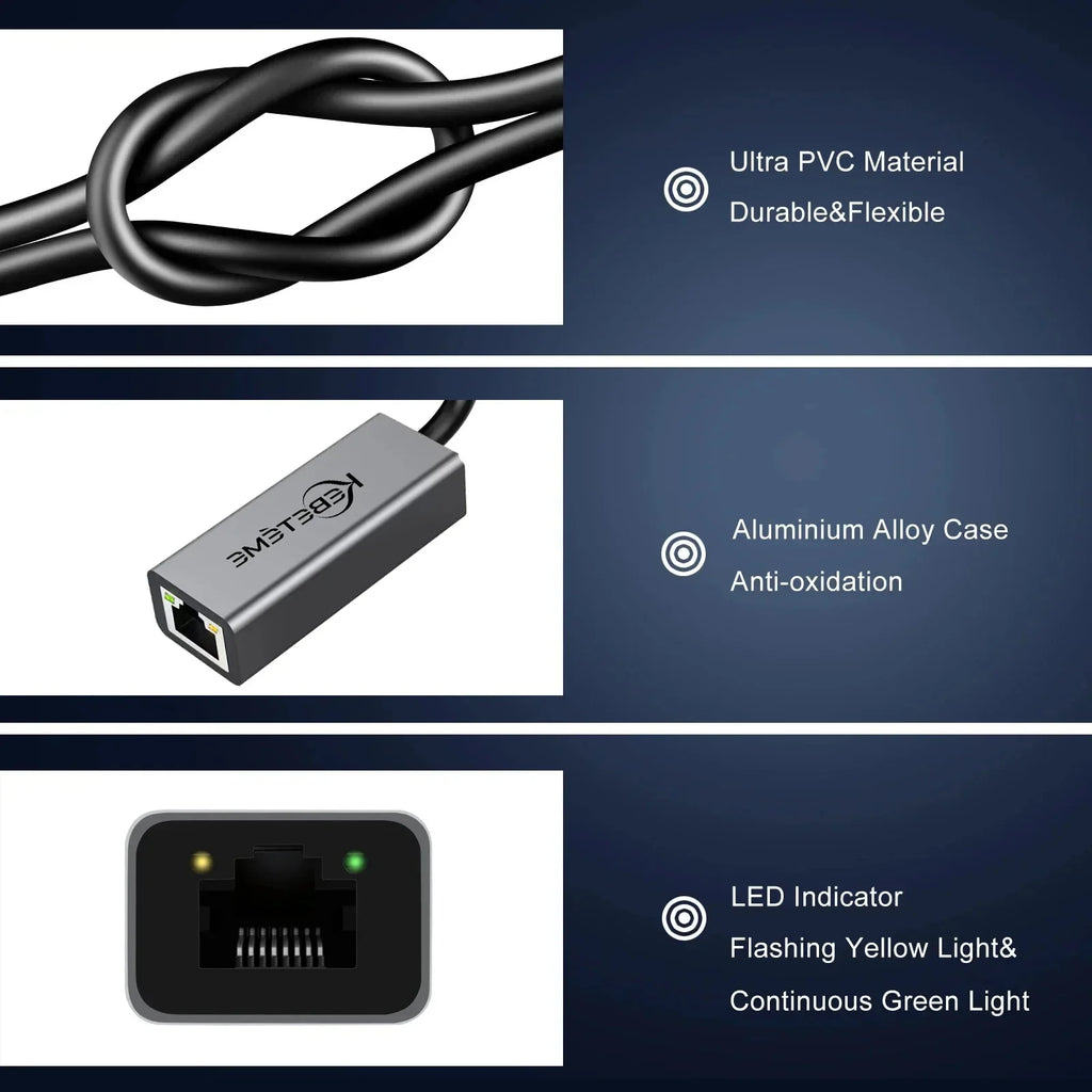 USB 3.0 to RJ45 Gigabit Ethernet Adapter 1000Mbps – KEBIDUMEI USB Ethernet Adapter Babs