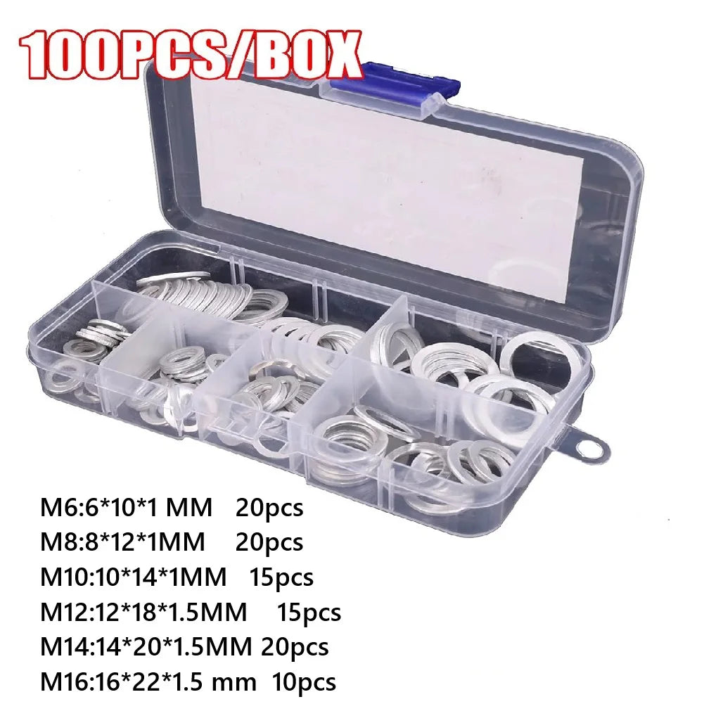 Copper Washer Gasket Set 50/100/120 Pcs Flat Ring Seal Kit Copper Washer Kit Babs aluminum 100pcs