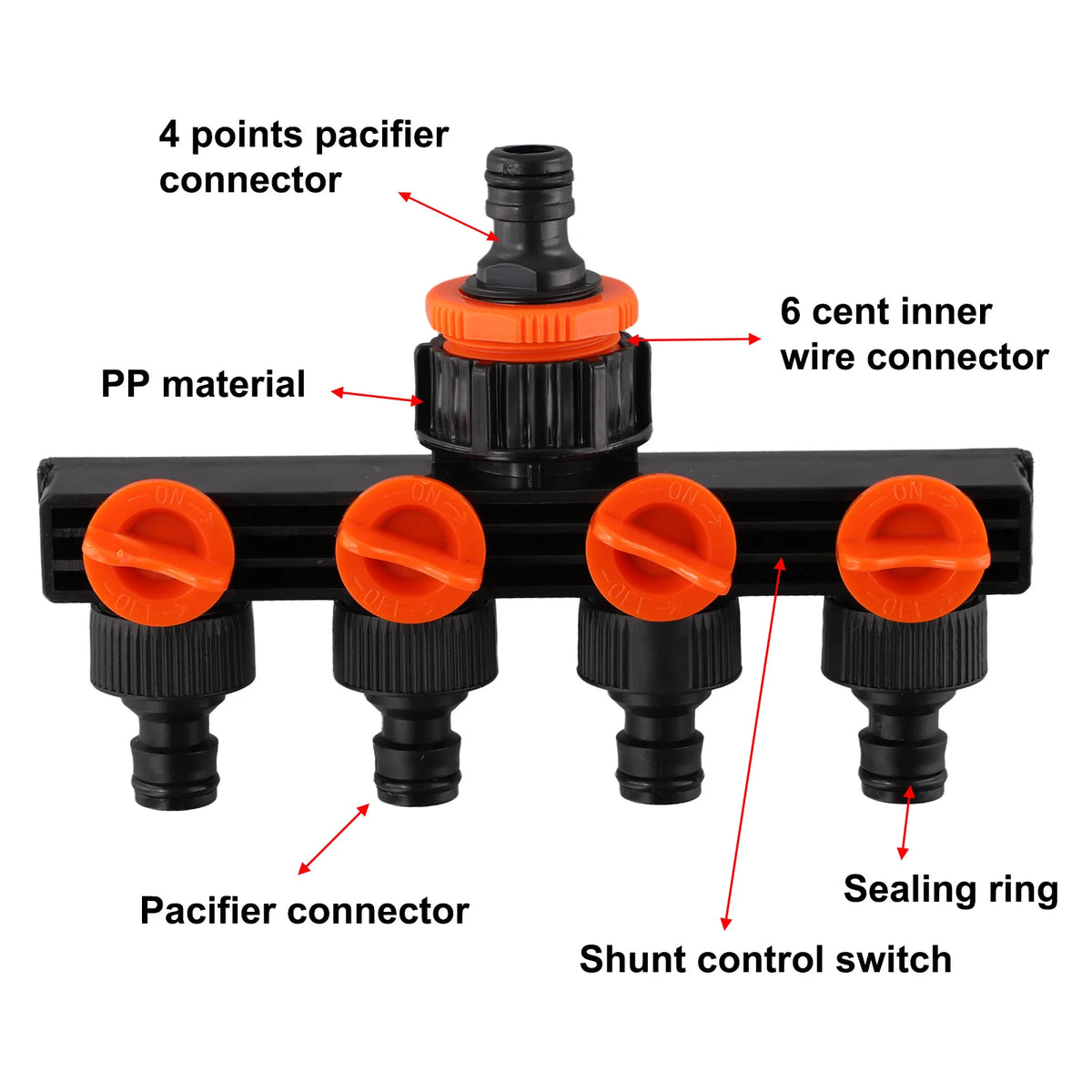 4-Way Garden Hose Splitter & Faucet Diverter with Valves Garden Hose Splitter Babs